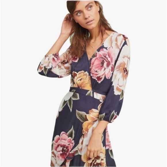 Farm Rio Layla Floral Ruffle High Low Maxi Wrap Dress, size XS - Picture 2 of 11